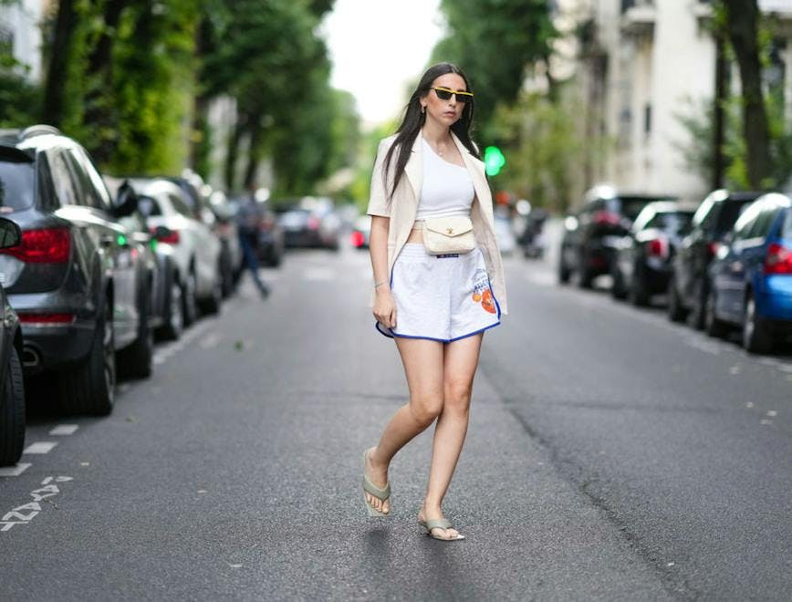 shorts clothing person car transportation sunglasses accessories skirt wheel machine